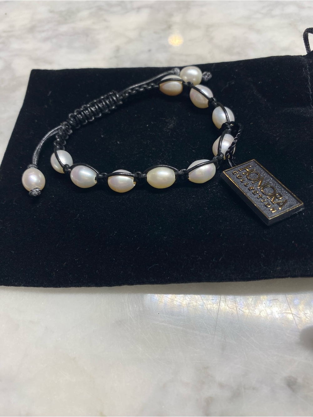 Honora Pearl Bracelet Adjustable with Black Leather New With Tag